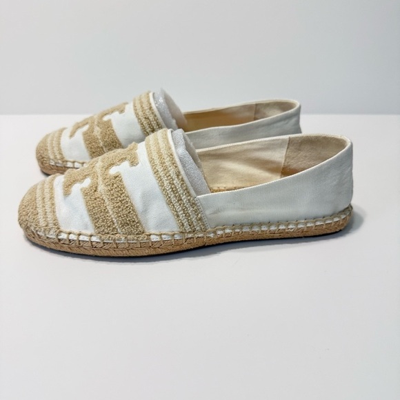 Tory Burch Double T Espadrilles Flats Women Size 10 White Canvas Coastal Summer - Picture 3 of 16